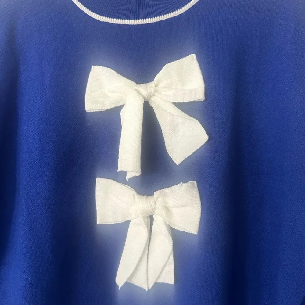 EE:SOME Blue Bow-tie Sweater L